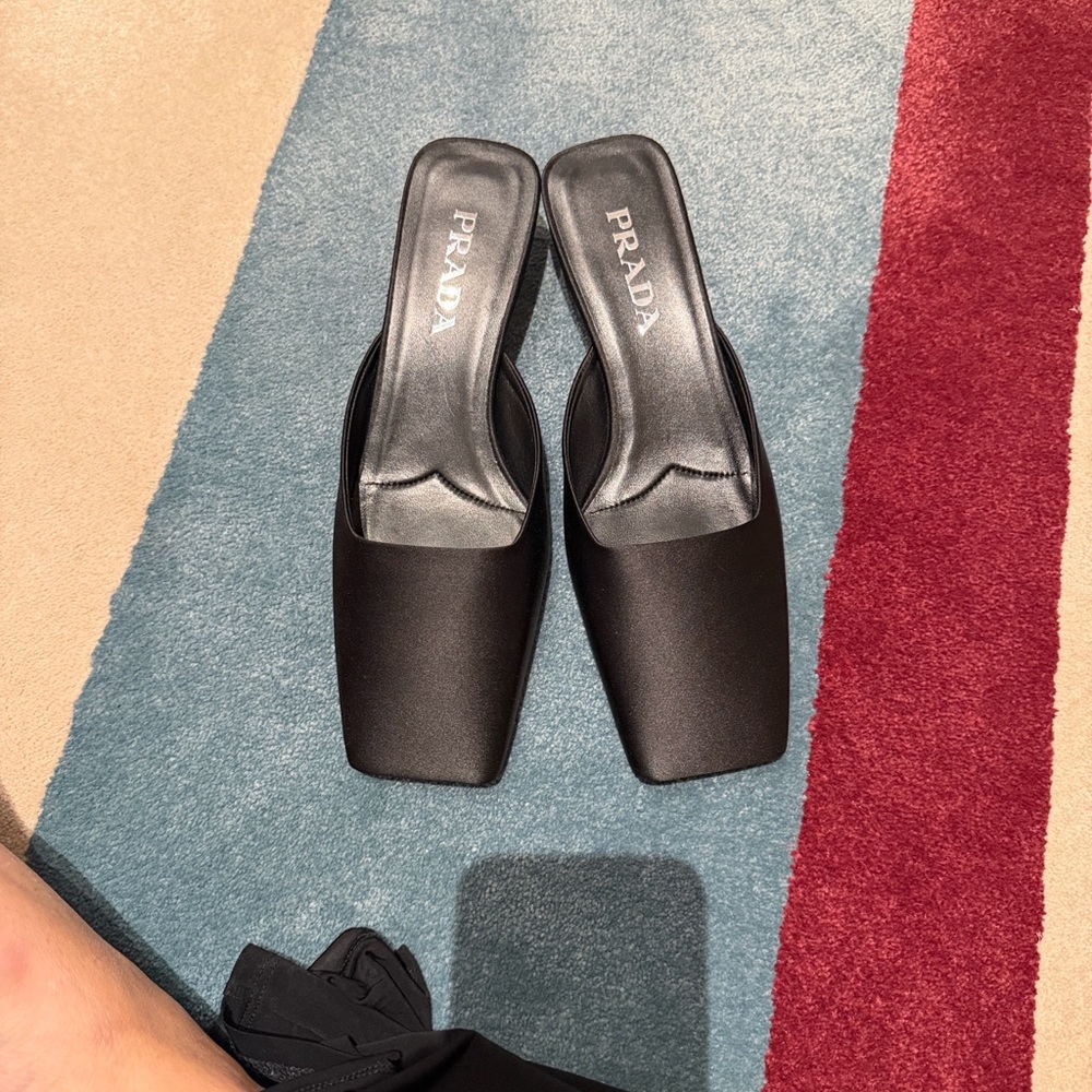 Prada Black Satin Square-Toe Mules